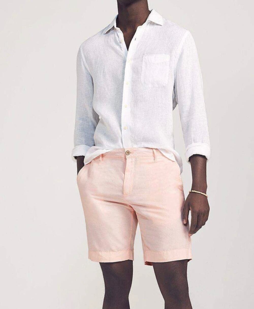 Faherty Malibu Linen Cotton Chino Shorts 42 Summer Pink Flat Front